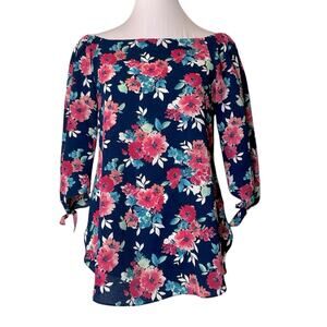 Stitch Fix Status Top Womens Size S Blue Pink Floral Off Shoulder Colorful NWT